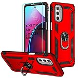 Androgate Compatible with Motorola Moto G Stylus 2022 4G Case with HD Screen Protector, Military-Grade Metal Ring Kickstand 15ft Drop Tested Shockproof Cover Case for Moto G Stylus 4G 2022, Red