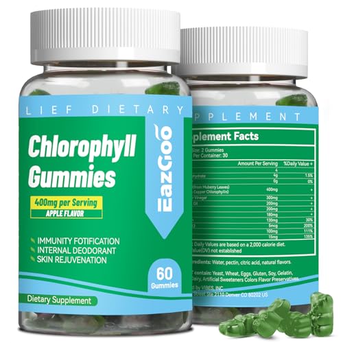 Sugar Free Chlorophyll Gummies Vitamin B12 Zinc - Natural Deodorant* Supports Healthy Skin & Body Detox* Immune & Digestion Support Chewable Chlorophyll Supplement for Women - 60 Count