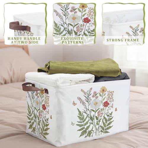 Image of Fourluoo 6 Pack Floral Storage Basket with Handles Clothes Storage Basket Bin Foldable Box Bins Organizer for Closet Shelf Nursery Kid Room Book Toy Chest(6,Wildflower)