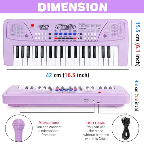 Zest 4 Toyz 37 Key Piano Keyboard Toy with Power Option, Recording and Mic, Electronic Piano Keyboard Multi-Function Portable Piano - Purple - Image 3