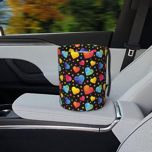 Image of Car Trash Bag Watercolor Hearts Waterproof Trash Small Car Can Portable Collapsible Car Garbage Can Hanging for Back Seat Floor or Hanging Headrest Car Decor Road Trip Essentials