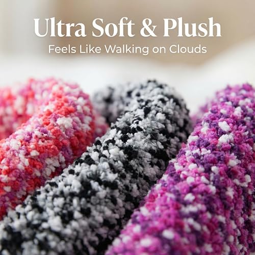 Image of Tipi Toe Womens Fuzzy Crew Socks with Anti Slip Grips Warm Cozy Fluffy Winter Slipper Socks Non Skid Home Socks for Women