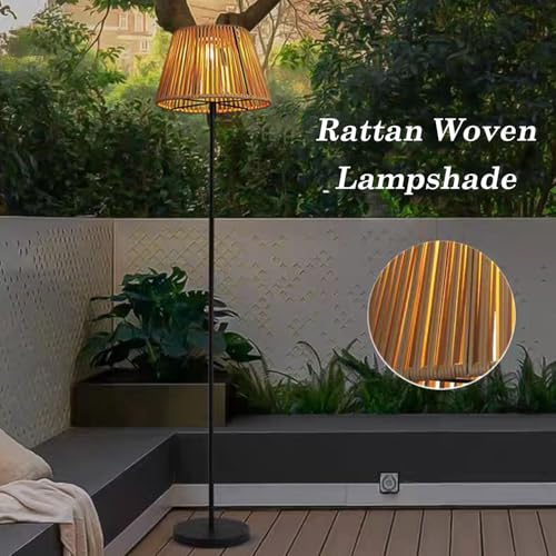 Solar-Stehlampe, wasserdichte kabellose Außenleuchte mit USB-Aufladung, langlebige Rattan-Terrassenlampe für Garten, Veranda & Hofdekoration, warme Beleuchtung für Entspannung