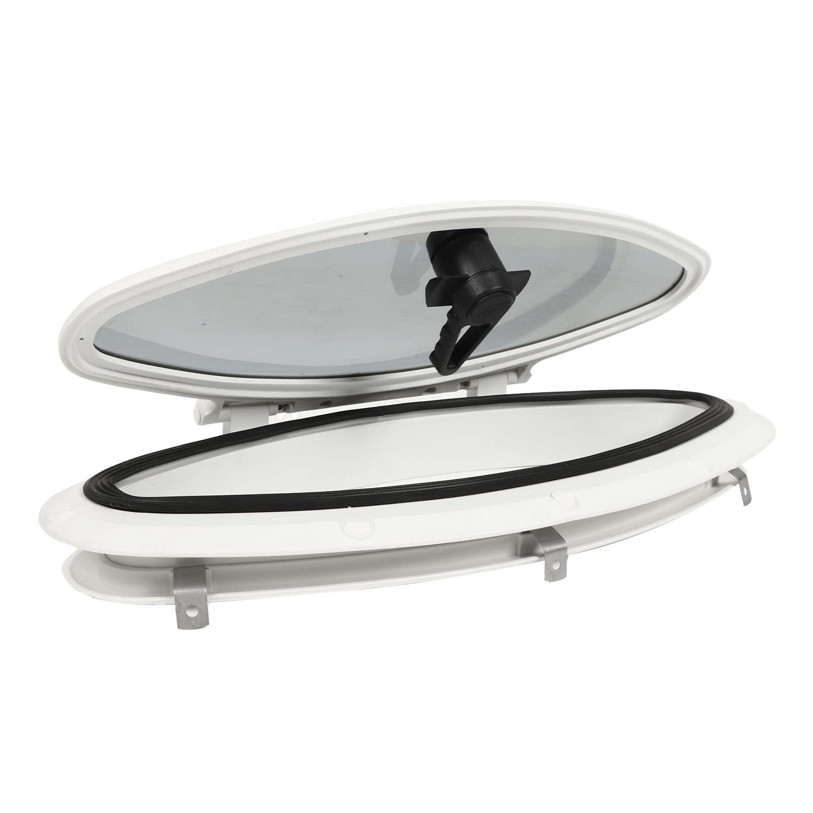 Tbest Portillo de Apertura Ovalada, Orificio para Puerto de Barco, Ventana de Ojo de Buey para Yate, 18,5 X 8,3 Pulgadas, Apertura de 0 a 180 Grados, Impermeable, Sellado con Manija de