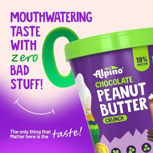 Image of ALPINO Chocolate Peanut Butter Crunch 200g - Roasted Peanuts, Chocolate Paste, Brown Sugar & Sea Salt - 24g Protein, Vegan - Plant Based Peanut Butter Crunchy