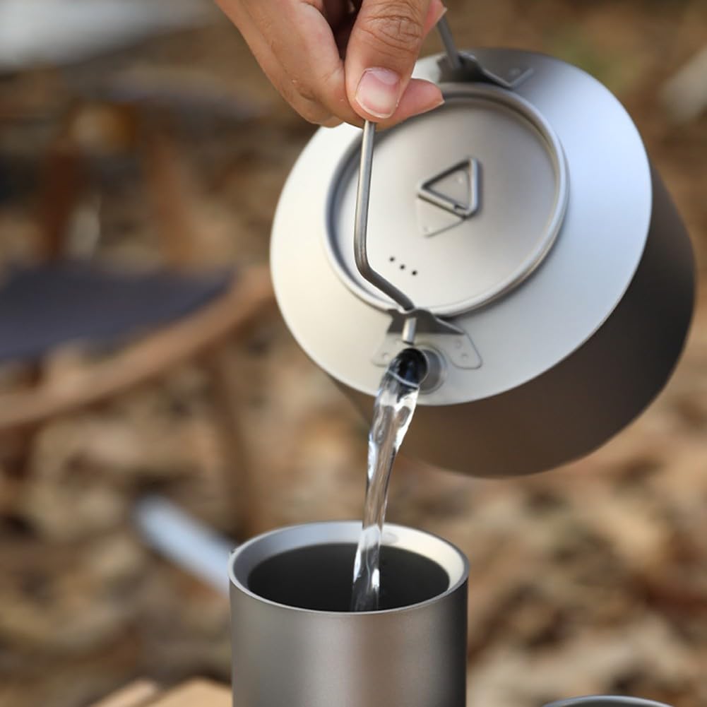 Bollitore ultraleggero Pure Ti 980 ml, manico pieghevole, teiera da campeggio, caffè, tè, riscaldamento rapido, per acqua, escursionismo, viaggi, grigio