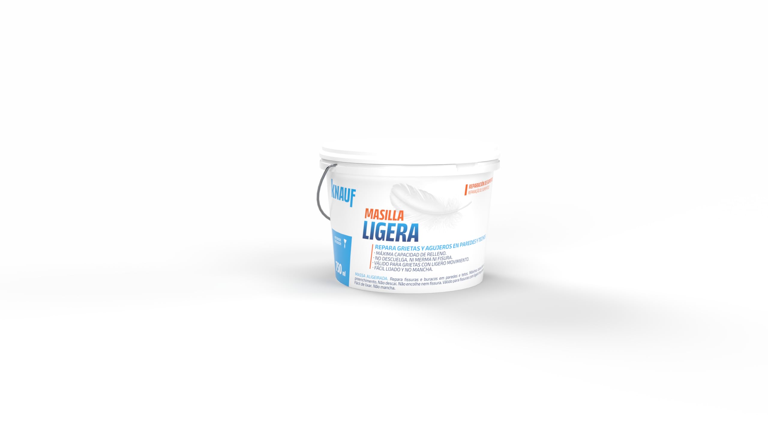 KNAUF - Masilla Ligera 750 ml - Color Blanco - Repara Grietas y Agujeros en Paredes y Techos - Alta Ligereza y Secado Rápido - Masilla con Máxima Capacidad de Relleno - Lista para Usar - 2