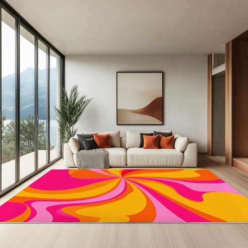 Alfombra de salón de pelo ras suave 160 x 230, alfombra rosa vintage con líneas de remolino 8