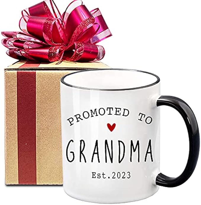 Promoted to Grandma Est 2023 Coffee Mugs Set, Pregnancy Announcement, Surprise Publicity Mug Gifts, Pregnancy Reveal, New Baby Announcement, Baby Reveal, New Grandma Gift (Black handle)-51