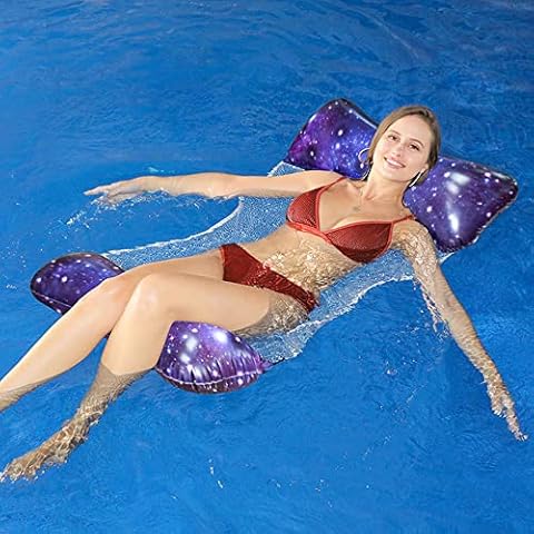 Inflatable Water Hammock,Pool Float Lounger,Swimming Pool Water Floating Chair,Portable Inflatable Rafts Bed Air Sofa with Manual Pump (Starry Sky) Cover