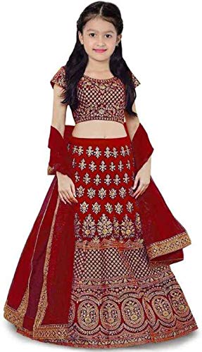Indian Tulip Girl's Silk Semi-stitched Lehenga Choli