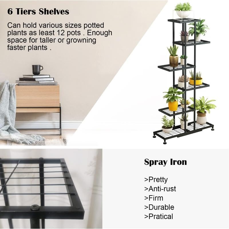 Flower pot stand Metal Plant Stand for multiple plants, 6 Tier 12 Potted, Upgrade Multiple Rack Shelf Organizer, Indoor Planter Display