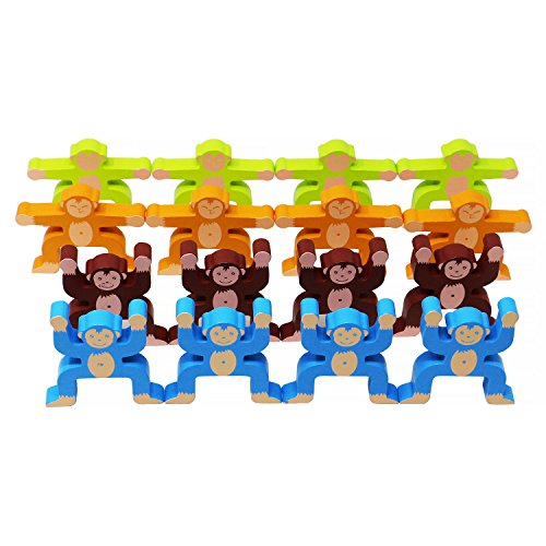 Toyssa Wooden Stacking Games Monkeys Interlock Toys Balancing Blocks Games Toddler Educational Toys For 3 4 5 6 Years Old Kids Infants Adults 16 Pieces #TOP4