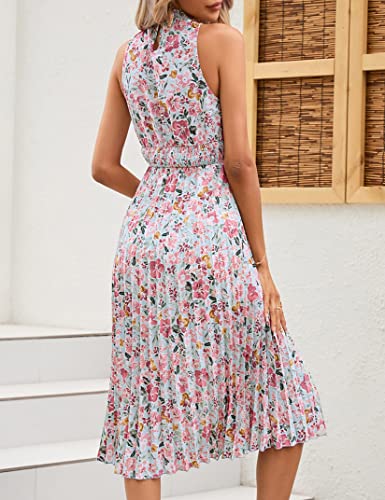 Kojooin Women's Maternity Sleeveless Halter Neck Summer Dress Boho Casual Smocked Pleated Midi Dress Baby Shower Photoshoot Purple Floral L #TOP5