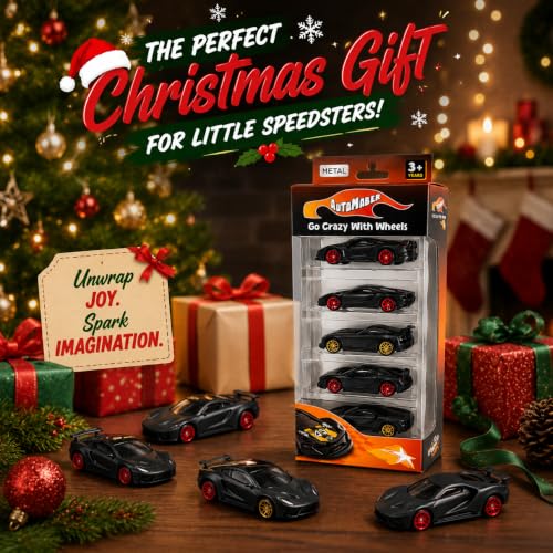 Image of Premium Black Series Diecast Metal Toy Cars Set of 5|Free Wheel Vehicles | Lamborghini|McLaren|Ford GT|Dodge Viper| Toys for Kids & Collectors| 1:64 Scale Models | Birthday Gift| Pack of 5