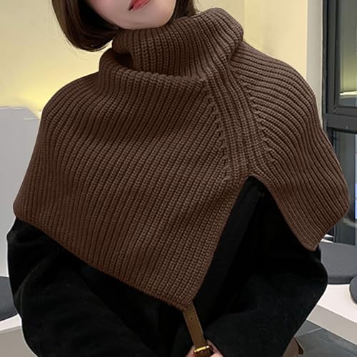 HGps8w Womens Turtleneck Poncho Cloak Asymmetric Short Knitted Solid Color Slit Wrap Shawl Scarf4