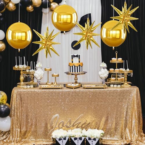Image of TONIFUL 8 Pcs 22Inch Gold Large 4D Giant Round and Star Balloons Explosion Star Mylar Balloons Set for Backdrop Christmas New Year Birthday Wedding Bridal Shower Anniversary Photo Booth Supplies