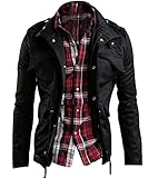 Zicac Men's Casual Fashion Military Zip Button Cotton Jacket Coat (US:L(Asian Tag 3XL),Black)
