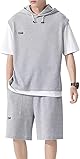 [uptoyou] メンズ セットアップ 夏 上下セット 大きいサイズ 半袖 tシャツ 通気性 スウェット ジャージ フード付き スポーツウェア 5分丈 ハーフパンツ カジュアル ルームウェア 薄手 アウトドア 2点セット 無地