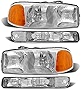 ADCARLIGHTS compatible with 1999-2006 Sierra Headlight Assembly for 99-06 GMC Sierra 1500 2500 3500/00-06 GMC Yukon Clear Lens Chrome Housing with Amber Reflector Headlamp Replacement Left and Right