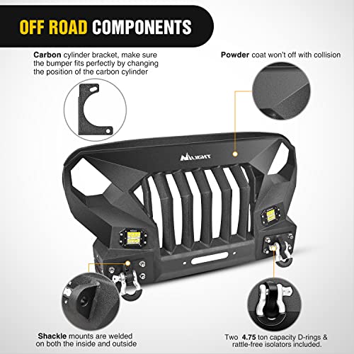 Image of Nilight Front Bumper Grill for 2007-2015 2016 2017 2018 Wrangler JK&Unlimited 2 /4 Doors with Winch Plate 2x42w LED Work Light Pods Textured Black Solid Steel Off-Road
