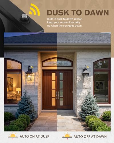 Image of Beionxii 15Inch Outdoor Wall Light Fixtures, Large Outdoor Wall Lantern | Dusk to Dawn Cast Aluminum Outdoor Porch Lights,Black Exterior Wall Lighting for Patio,Front Door,Coastal,120V,BX-OD04-WL-15S