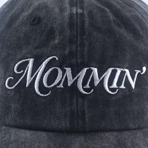 Image of Funny Mommin Hat, Distressed Cotton Adjustable Embroidered Mama Baseball Cap