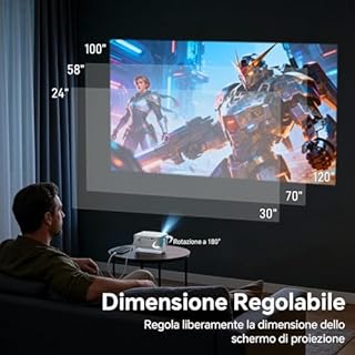 WOLFANG Proiettore Portatile con Supporto 1080P FHD, Mini Proiettore per Casa e Camera da Letto, Correzione Automatica Keystone, Zoom 50% e Rotazione 180°, Compatibile con iOS/Android/Switch/TV Stick