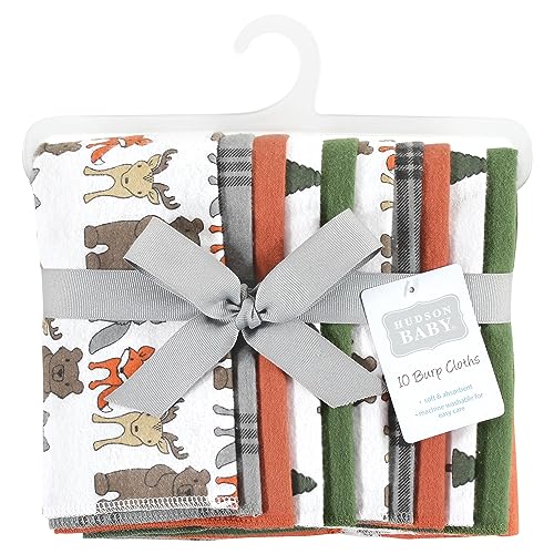 Image of Hudson Baby Unisex Baby Cotton Poly Flannel Burp Cloths, Wild Forest 10-Pack, One Size