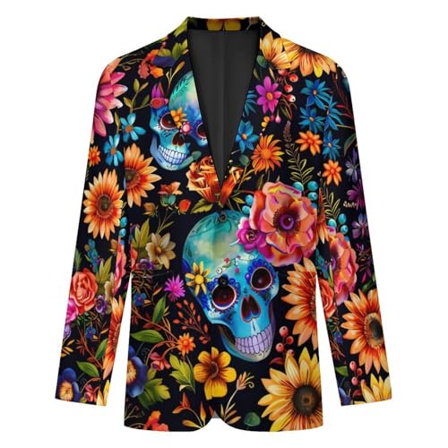 Skull And Flowers Day of The Dead Mens Casual Blazer Button Suit Jacket Lightweight Sport Coat for Work Business4