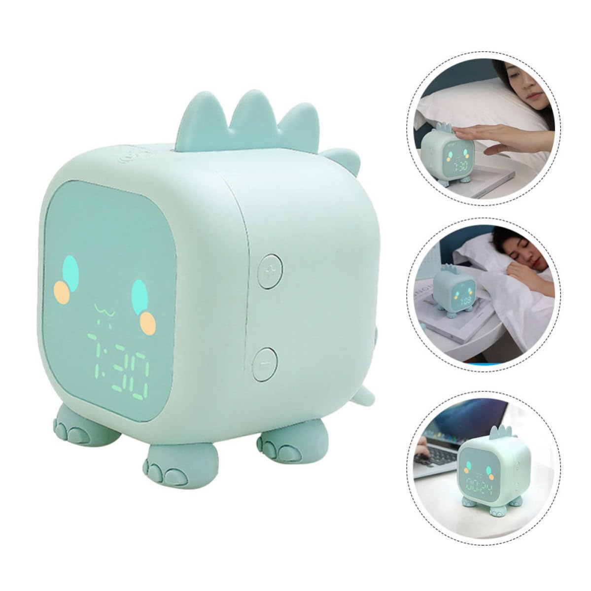 Reloj Despertador Infantil Digital Luz LED Verde y Temporizador de Siesta para Habitación Ñiño, Material Silicona y Abs, Diseño Moderno para Uso en Dormitorio