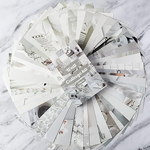 GROBRO7 50PCS Gery White Wall Collage Kit, Aesthetic Picture Indie Room Decor, Art Posters for Dorm Wall Decor, Wall Art Prints for VSCO Girls Boys, Aesthetic Photo Display, Bedroom Decor