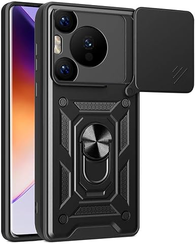 Zore Huawei ile uyumlu Pura 70 Pro 5G Kılıf Magnetik Standlı Kamera Korumalı Zore Sürgülü Vega Kapak Siyah