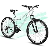KIAPALNO 24 Inch Mountain Bike, 21 Speed Women Trail Commuter City Bicycle MTB for Teenagers Girls, Front Suspension, Carbon Steel Frame, White