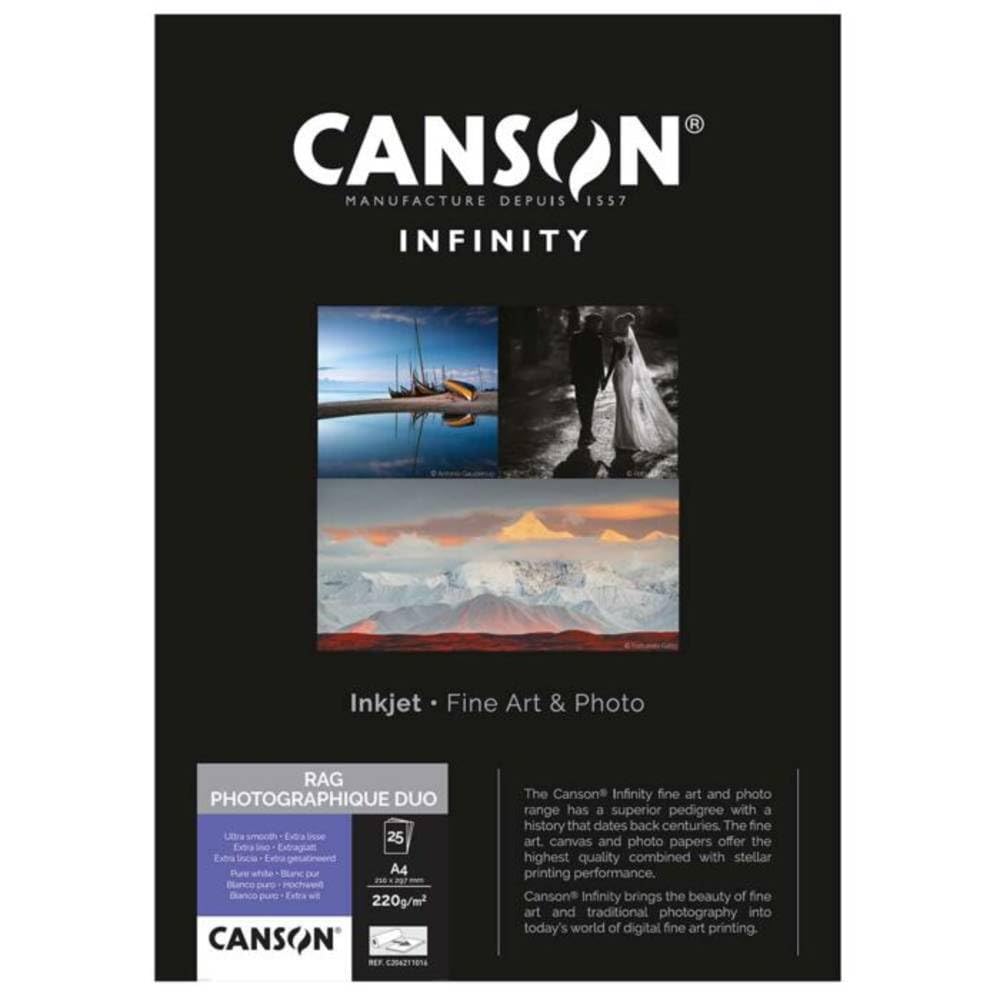 Canson Infinity Rag Photographique Duo 220gsm, doublesided ultra-smooth matte inkjet paper, A3+, box of 25 sheets