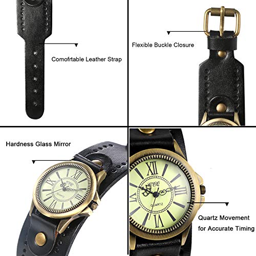Jewelrywe JW58P10047W Vintage Leather Strap Wide Band Wristwatch Cuff Quartz Watch thumb #4