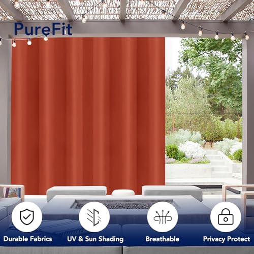 PureFit Outdoor Curtains for Patio Waterproof Weatherproof, UV and Fade Resistant Outside Curtains for Gazebo, Front Porch, Pergola, Sun Blocking Privacy Curtain, 100 x 95 inch, 1 Panel, Terra Red - 2