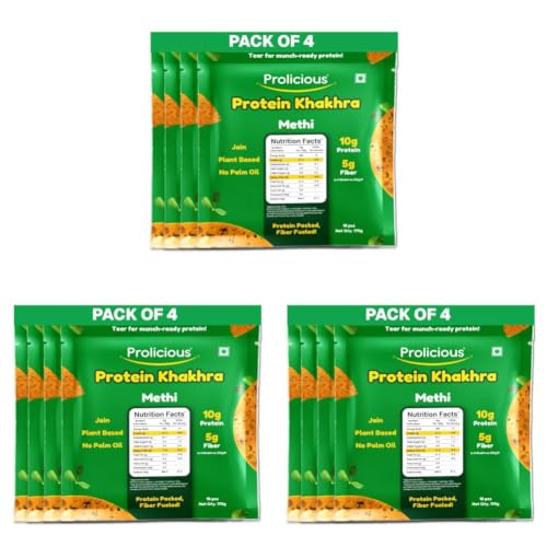 Image of Prolicious Khakhra Methi High Protein Khakhra | Upgrade Your Snacking | 10g Protein + 5g Fibre | Same Crunch, Snack Smarter | Plant Based, Jain | No Palm Oil | 170g (Pack of 12)