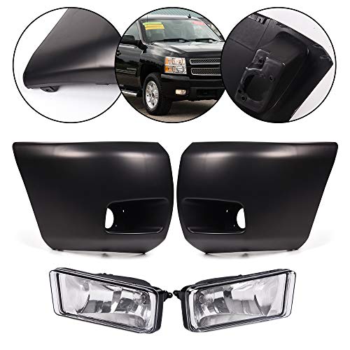 4PCs Front Bumper End Cap Fog Light Compatible For Chevy Silverado 1500 2007-2013 w Clear Fog Lights