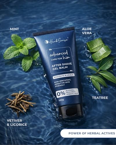 Image of HerbSense After Shave Gel Balm, After Shaving Lotion, Non-Irritating, Sensitive Skin Friendly, Alcohol-Free, 100g