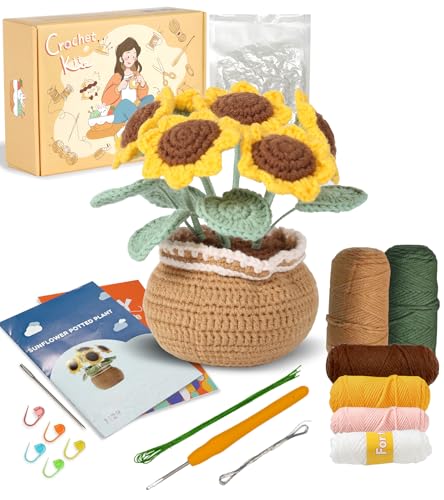 Ktmeor Häkel für Anfänger, Häkel-Set für Absolute Neulinge (Erwachsene & Kinder) mit Schritt-für-Schritt-Videoanleitungen, Häkelstarter-Set mit 40% extra Übungsgarn-Sonnenblumen Ktmeor Häkel für Anfänger, Häkel-Set für Absolute Neulinge (Erwachsene & Kinder) mit Schritt-für-Schritt-Videoanleitungen, Häkelstarter-Set mit 40% extra Übungsgarn-Sonnenblumen