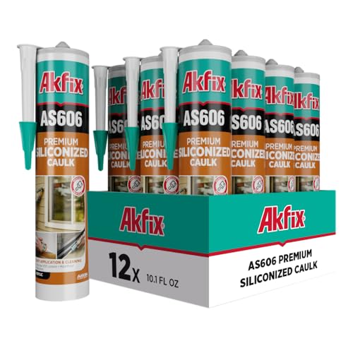 Akfix AS606 White Acrylic Latex Caulk for Painters (12x10.1 fl.oz.) - Siliconized Acrylic Caulk for Window and Door Sealing, Crack Filling, Baseboards & Trim, Odorless, Paintable | 12 Pack
