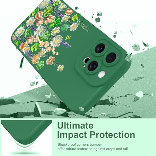 Image of Designed for iPhone 16 Pro Max Case Floral for Women Girls, Green | Cute Oil Painting Flower Pattern Liquid Silicone Phone Case [Full Camera Protection] Slim Soft TPU Protective Cover