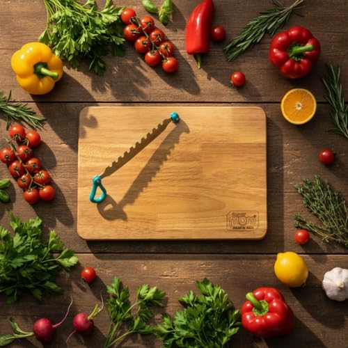 Image of SUPERMOM Chopping Board 1 Pc - Wooden Multifunctional Craft Cut & Chop Board with Stainless Steel Knife - 2-in-1 Vegetable Slicer & Fruit Cutter with AdjustableNon Slip Handle - Ideal for Kitchen Use