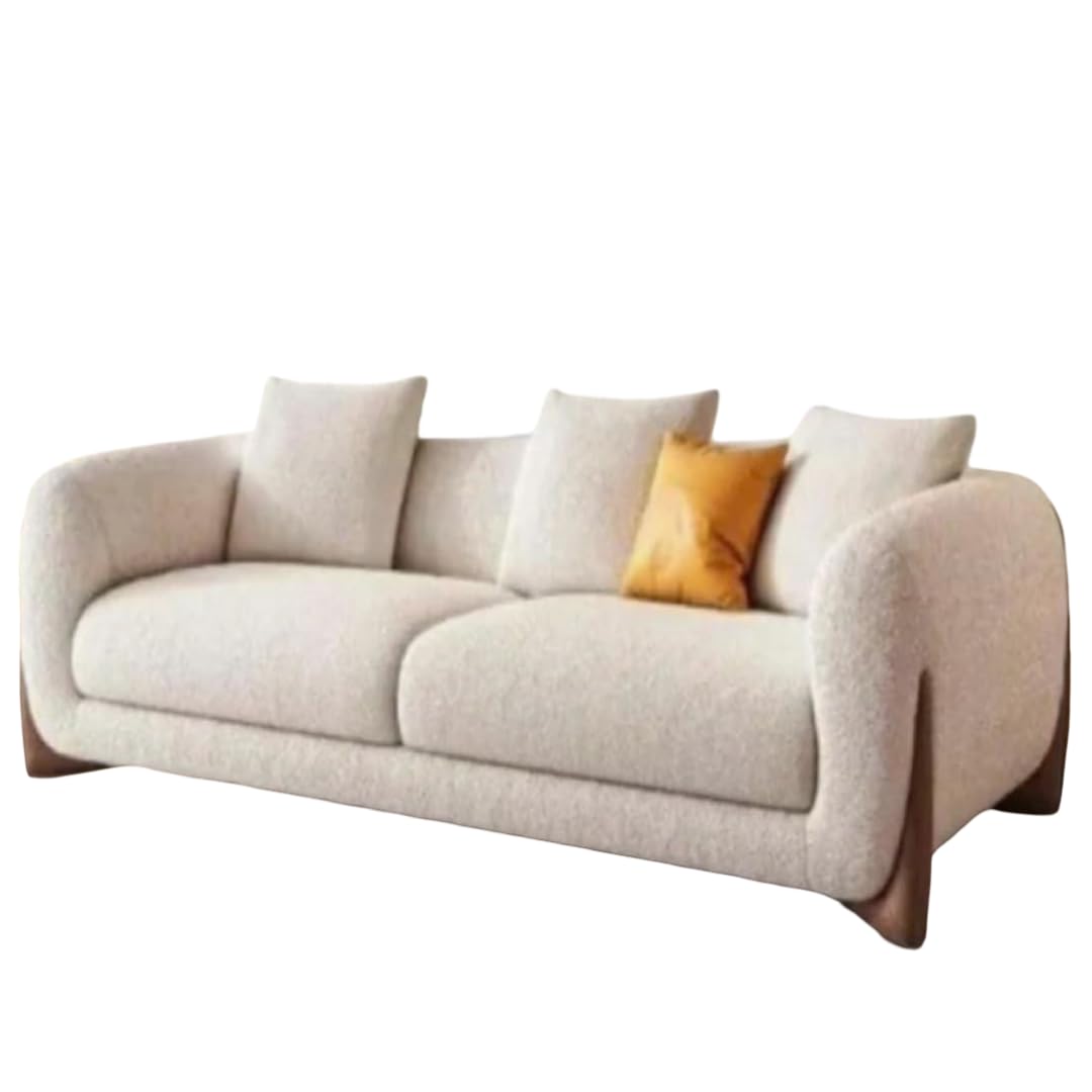 Designer Curved Couch Sofa Set, Luxury Fabric Sofa for Living Room, Comfortable Contemporary Furniture, Soft Fabric Furniture for Apartment & Home (Cream, 2 Seater)-picture-25