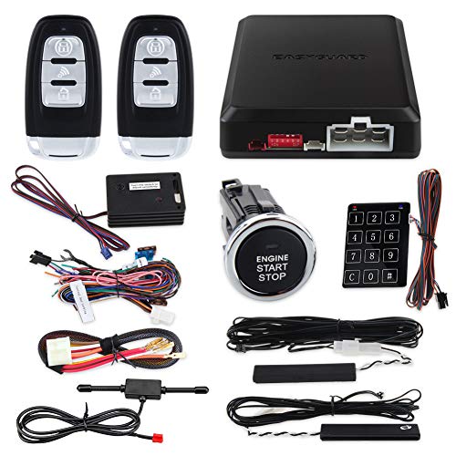EASYGUARD EC002-LB-NS Rolling Code car Alarm System with Passive keyless Entry Push Start Stop Button Touch Password Entry Vibration Alarm auto Start Starter DC12V