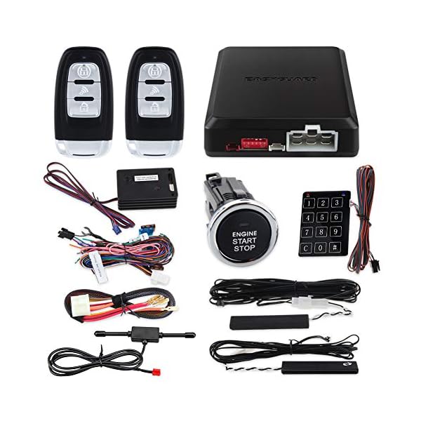 EASYGUARD EC002-LB-NS Rolling Code car Alarm System with Passive keyless Entry Push Start Stop Button Touch Password Entry Vibration Alarm auto Start Starter DC12V