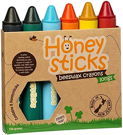 Honeysticks 100% Pure Beeswax Crayons - Super Jumbo Crayons for Toddlers and Kids - Child Safe, Non Toxic Crayons for Kids Ages 2-4, Food Grade Colors - Easy to Hold and Use - Handmade - 6 Pack