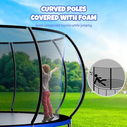 Kiivakii 12 FT Trampoline, Outdoor Trampolines for Kids and Adults, Big Trampoline with Basketball Hoop & Net, Round Trampolines for Backyard, Blue - Thumbnail 2