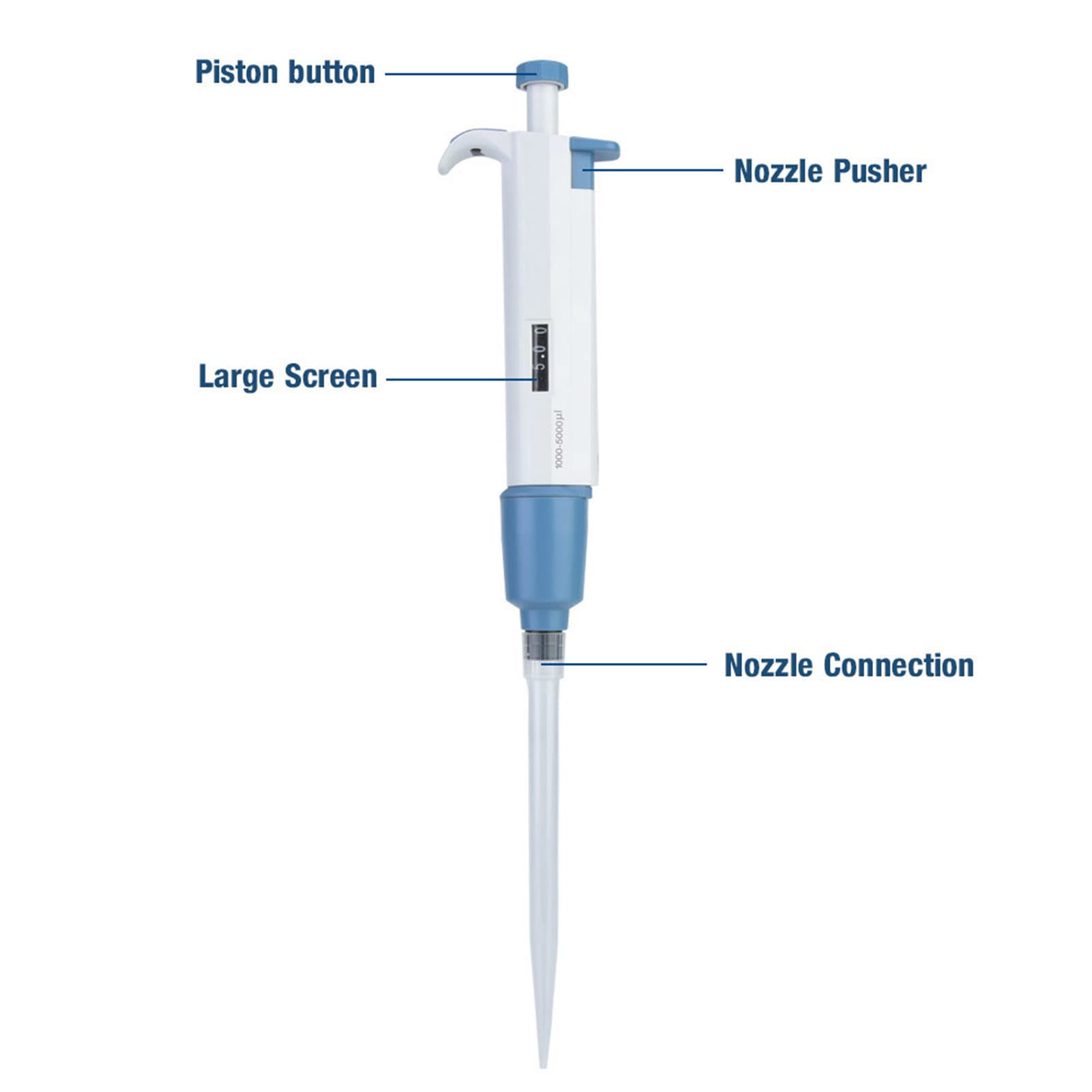 M5000 Volumen-Mikropipette, M5000 1000–5000 Ul, Einstellbares Manuelles Volumen-Mikropipette, Professionelle Pipette für Wissenschaftslabor-Pipettierzubehör